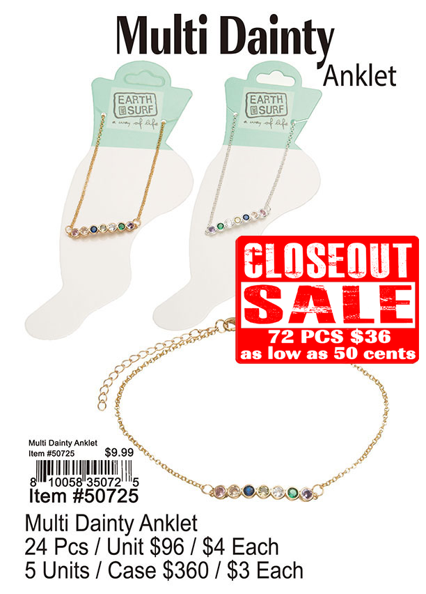 Multi Dainty Anklets - Closeout 72 Pcs.